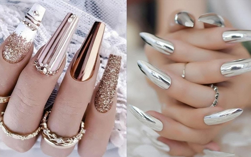 Estilo de uñas acrílicas efecto espejo